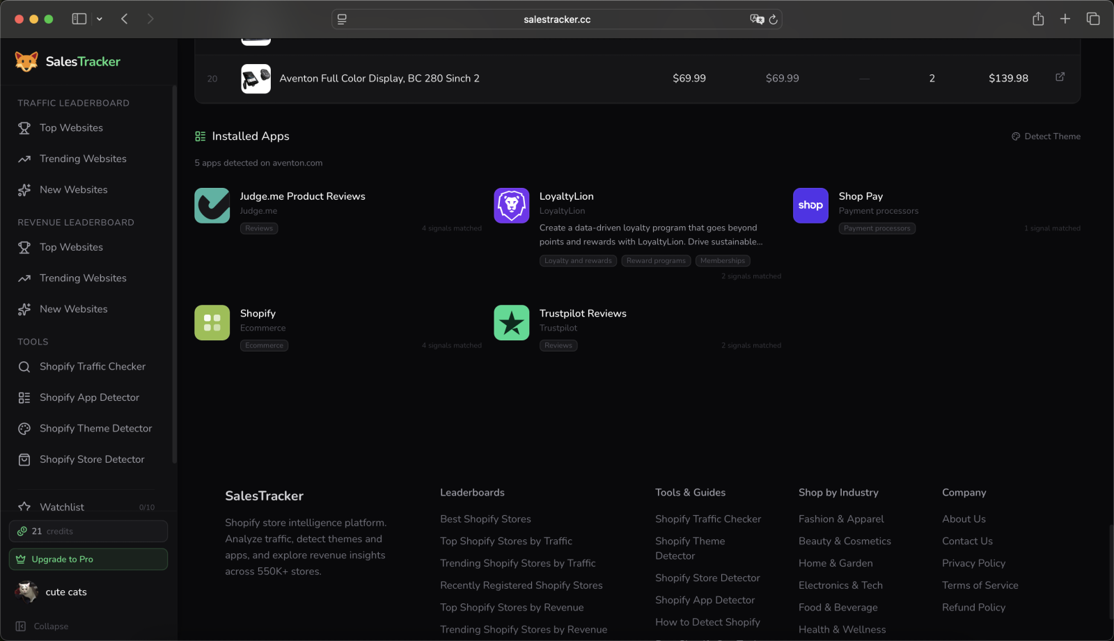 SalesTracker Shopify app detector
